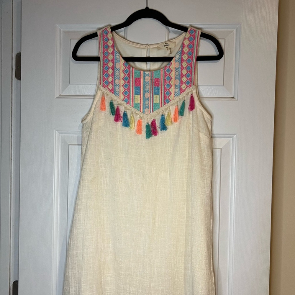 Entro Cream and Pink Embroidered Tassle Sundress